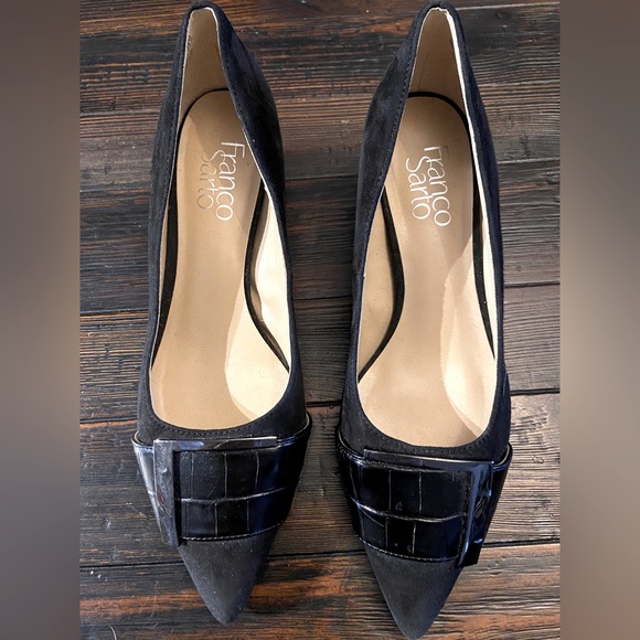 Franco Sarto Shoes - Franko Sarto Black Suede Low Wrapped Block Heels